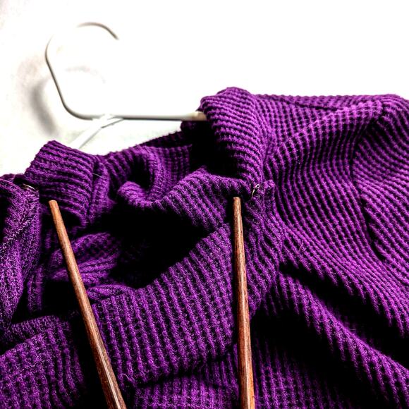 Chico's Zynergy Plum Sz2Waffle weave long cardigan/jacket cowl snap neckline GUC - Picture 8 of 9